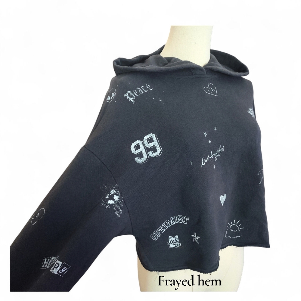 Hollister Graphic Women's Hoodie Sweater Small Dark Grey/White Print